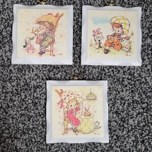 Vintage Children's Painted Wooden Plaque Wall Hanging Decor